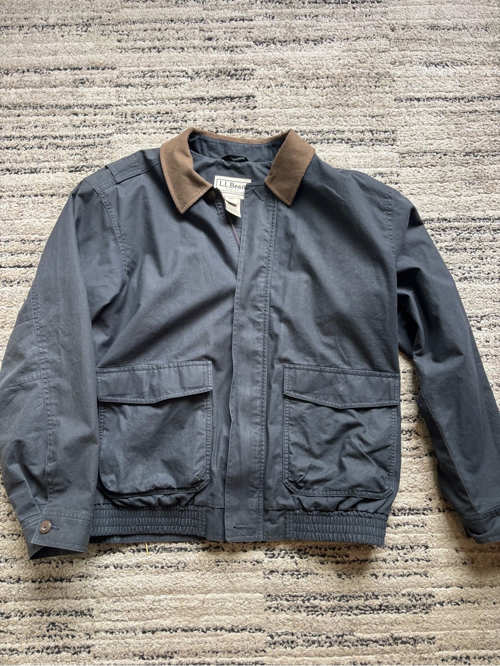 L.L. Bean Vintage Blue Bomber Jacket with Brown Collar
